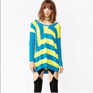Nasty Gal Out of Line Blue Yellow Sweater